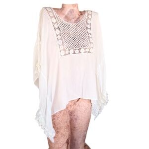 Boho Loose Fitting Crochet Lace Oversized Peasant Blouse